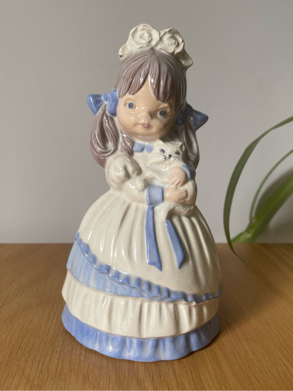 Vintage Ceramic Girl With Kitten Figurine